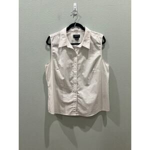 Liz Claiborne Career White Sleeveless Collared Button Down Blouse Woman Size XL